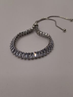Sparkling Baguette Crystal Bracelet Adjustable Silver Tennis Bracelet Gift